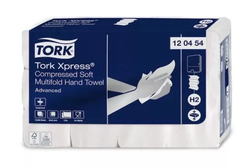 Tork kéztörlő tömörített H2 Soft Multifold Premium, 2r., 200lap/csg, 12csg/karton