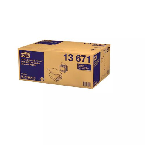 Tork szalvéta adagolós "Xpressnap Snack" N10 Premium Extra soft levélmintás fehér, 2r., 1/4, 21,6X21,6cm, 500db/csg, 4000db/karton