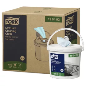   Tork tekercses tisztítókendő W10 szöszszegény Premium, türkiz, 60m/tek, hordozható vödörrel, 4tek/karton