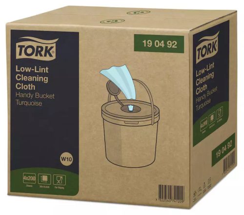 Tork tekercses tisztítókendő W10 szöszszegény Premium, türkiz, 60m/tek, hordozható vödörrel, 4tek/karton