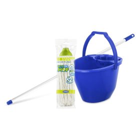   Bonus Felmosó szett-vödör KÉK 11L  csavaró kosár, felmosó nyél 120cm CottonMop 190gr