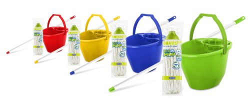 Bonus Felmosó szett-vödör KÉK 11L  csavaró kosár, felmosó nyél 120cm CottonMop 190gr