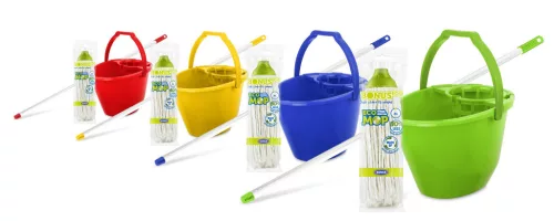 Bonus Felmosó szett-vödör KÉK 11L  csavaró kosár, felmosó nyél 120cm CottonMop 190gr