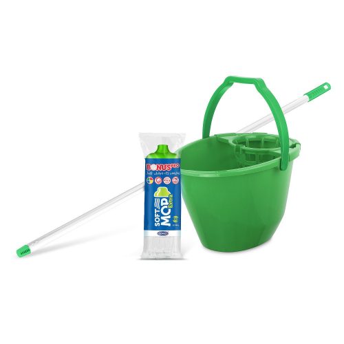Bonus Felmosó szett-vödör ZÖLD 11L csavaró kosár, felmosó nyél 120cm Softmop 160gr