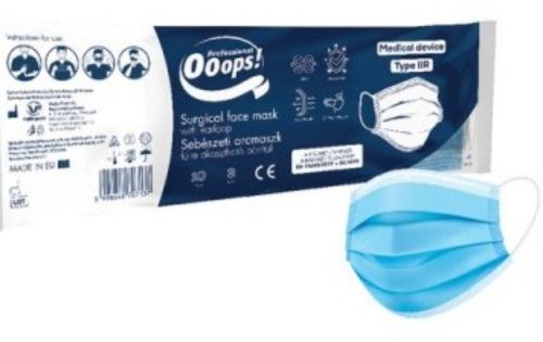 Ooops! szájmaszk, sebészeti arcmaszk 3 rétegű, 50db/csg (Type IIR) KÉK (40csg/karton)
