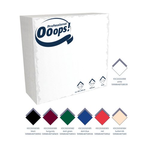 Ooops! szalvéta 33X33cm, 2r., 1/4 hajtás,  PIROS, 100 lap/csg, 20csg/karton, 42karton/raklap