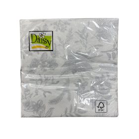   Daisy karácsonyi szalvéta 3 rétegű, 33X33cm, 1/4 hajtás, 20db/csg (24csg/karton) Fehér, ezüst mintázattal