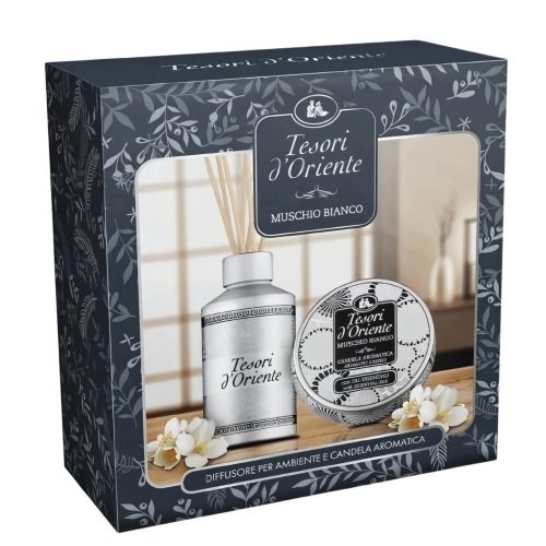 TESORI D'ORIENTE MUSCHIO BIANCO Ajándékszett (Pálcás Illatosító 200ml és Illatgyertya 109g)