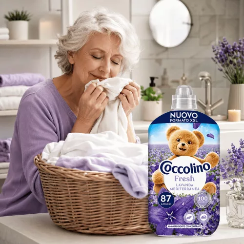 Coccolino öblítő koncentrátum Fresh Lavanda Mediterranea - nyugtató és frissítő levendula illat 1,827 L, 87 mosás