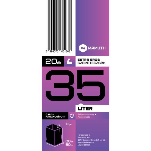 Mamuth szemeteszsák extra erős, 35L, 60x50cm, 20db/tekercs