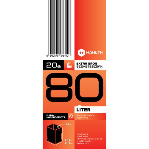 Mamuth szemeteszsák extra erős, 80L, 80x60cm, 20db/tekercs