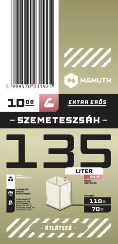 Mamuth szemeteszsák extra erős, 135L, 110x70cm, 10db/tekercs ÁTLÁTSZÓ/NATUR
