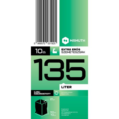 Mamuth szemeteszsák extra erős, 135L, 110x70cm, 10db/tekercs