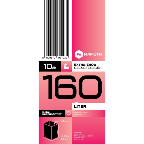 Mamuth szemeteszsák extra erős, 160L, 120x80cm, 10db/tekercs