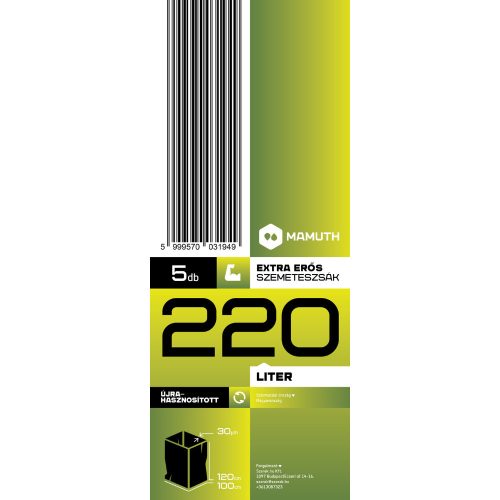 Mamuth szemeteszsák extra erős, 220L, 120x100cm, 10db/tekercs
