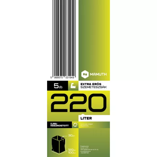 Mamuth szemeteszsák extra erős, 220L, 120x100cm, 10db/tekercs