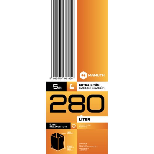 Mamuth szemeteszsák extra erős, 280L, 135x115cm, 10db/tekercs