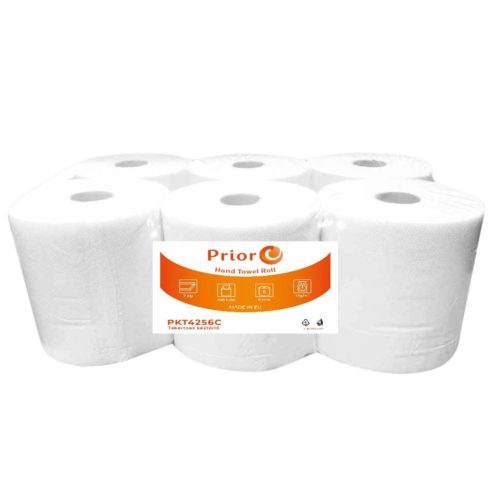 PRIOR Papírtörlő MIDI 2r., fehér, 19cm, 100m/tekercs, 6 tekercs/karton, 52 karton/raklap