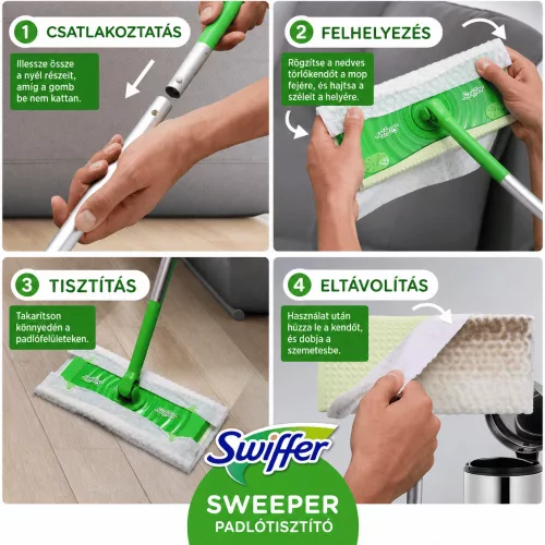 Swiffer Padlótörlő Utántöltőn NEDVES/WET citromos, 24 db/doboz