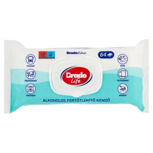 BradoLife alkoholos fertőtlenítő kendő 64db/cs