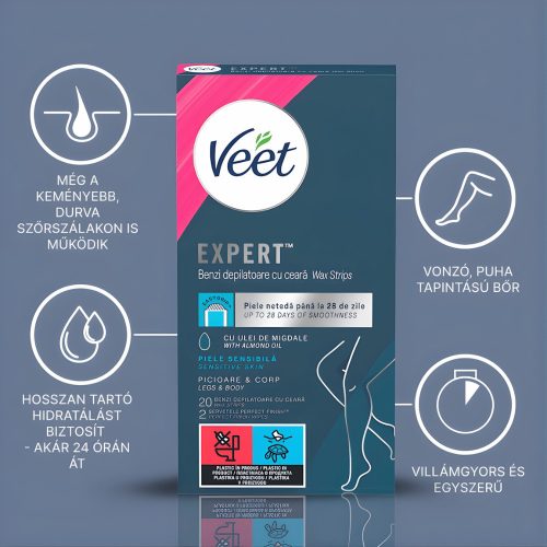 Veet Expert használatra kész hideggyanta szalagok - érzékeny bőrre 40 db