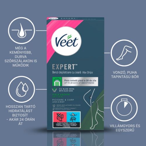Veet Expert használatra kész hideggyanta szalagok - száraz bőrre 12 db