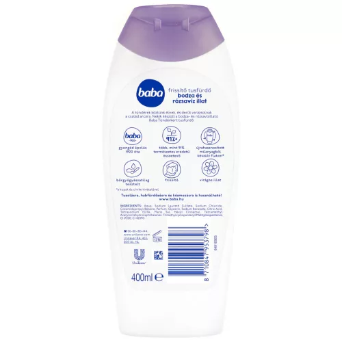 Baba frissítő tusfürdő bodza és rózsavíz illat 400 ml