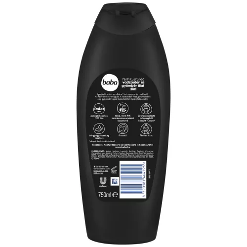 Baba 2 az 1-ben férfi tusfürdő és sampon vadszeder és gyömbér illattal (750 ml)