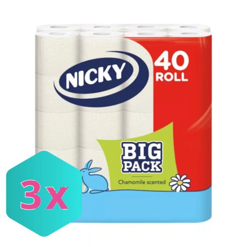 Nicky BIG PACK toalettpapír, 3 rétegű, 40 tekercses KARTON - 3 csomag