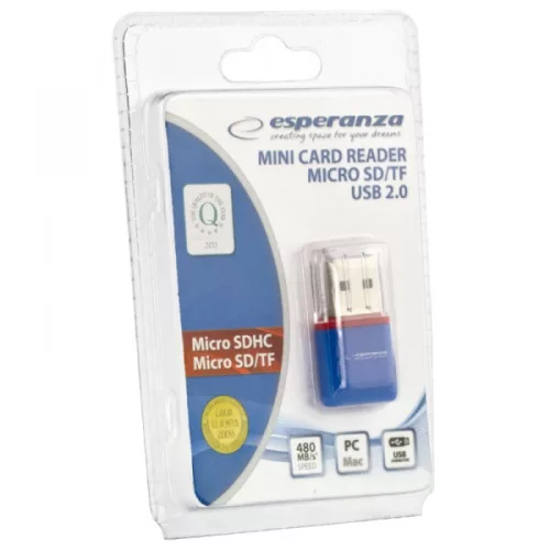 Esperanza USB 2.0 microSD kártyaolvasó kék (EA134B)