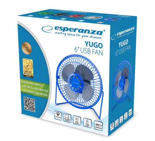 Esperanza Yugo asztali USB ventilátor, 6 col, kék