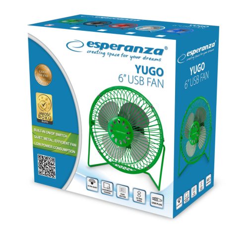 Esperanza Yugo asztali USB ventilátor, 6 col, zöld