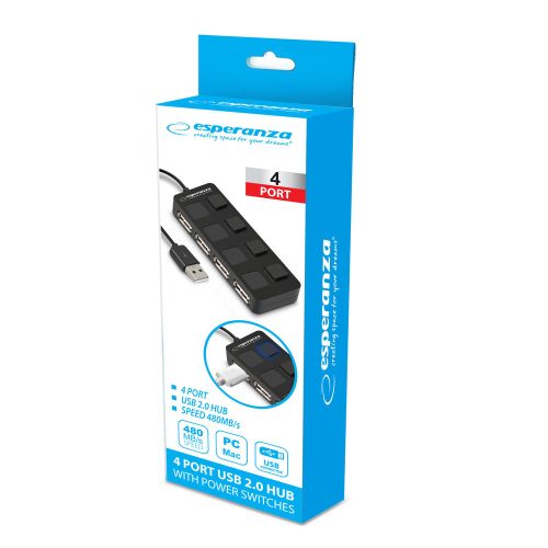 Esperanza 4-portos USB 2.0 HUB kapcsolóval
