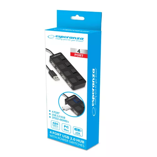 Esperanza 4-portos USB 2.0 HUB kapcsolóval