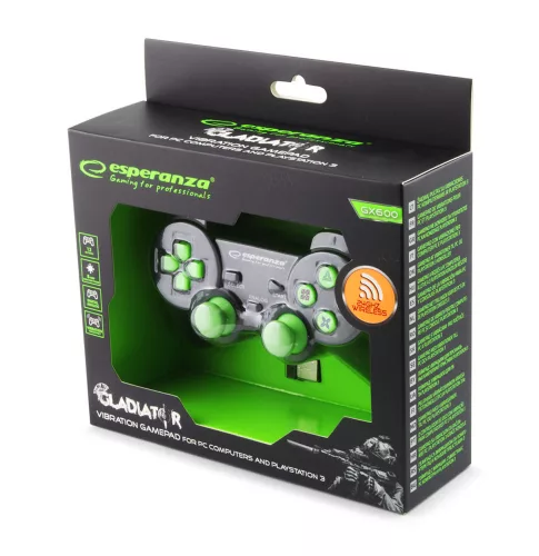 Esperanza Gladiator Wireless Gamepad PS3/PC fekete/zöld
