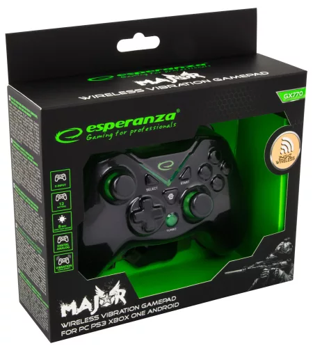 Esperanza Major Vezeték nélküli Gamepad USB, 2.4GHZ, PC/PS3, fekete