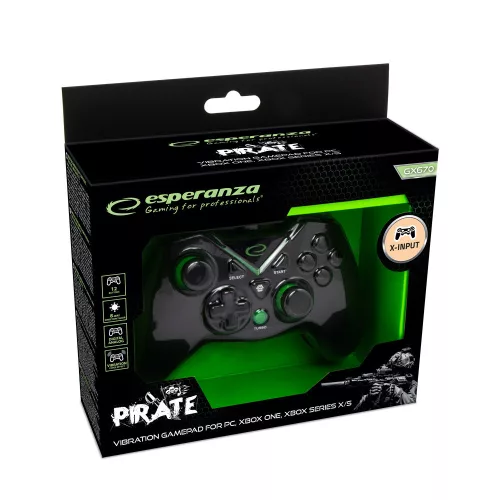 Esperanza Pirate Gamepad PC/XBOX ONE/XBOX SERIES X/S fekete