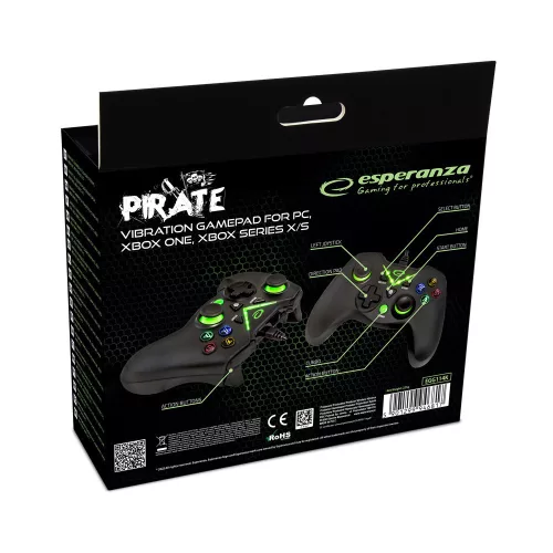 Esperanza Pirate Gamepad PC/XBOX ONE/XBOX SERIES X/S fekete