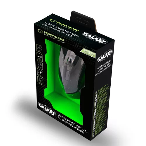 Esperanza Galaxy USB Type-C 6D gamer egér fekete-zöld (EGM212)