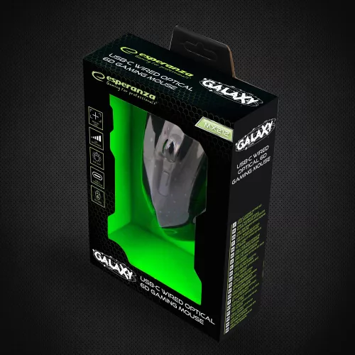 Esperanza Galaxy USB Type-C 6D gamer egér fekete-zöld (EGM212)