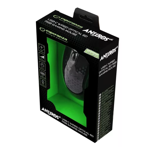 Esperanza Anteros USB Type-C vezetékes 6D Gamer egér, RGB fekete