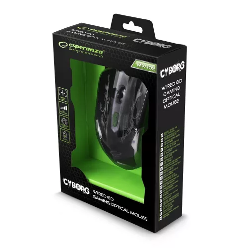 Esperanza MX405 Cyborg USB vezetékes Gamer egér, fekete-zöld