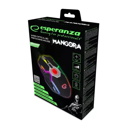 Esperanza Mangora USB vezetékes 8D Gamer egér, RGB fekete