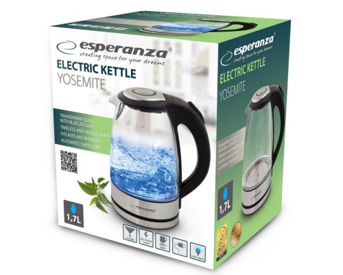 Esperanza Yosemite elektromos vízforraló 1.7 liter, led világítással, fekete-ezüst