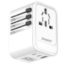   Energizer ETC450 univerzális csatlakozású (EU, UK, US, AU) utazó adapter és PD gyorstöltő max. 45W töltési teljesítménnyel