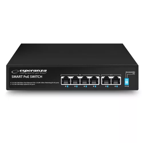 Esperanza 4 poe + 2 uplink port ethernet kapcsoló 10/100/1000 GOLIATH