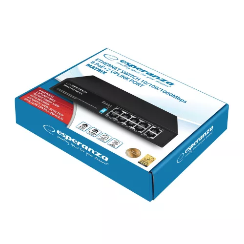 Esperanza 8 poe + 2 uplink port ethernet kapcsoló 10/100/1000 MATRIX