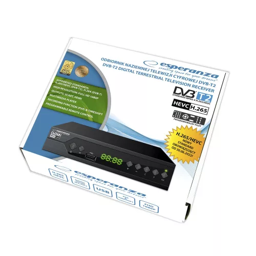 ESPERANZA DVB-T2 H.265/HEVC DIGITÁLIS FÖLDFELSZÍNI TV-VEVŐ EV107P