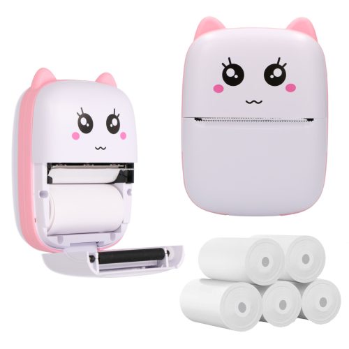 Extralink Set | EPP-001 Pink thermal printer + Plain thermal paper 5 rolls |