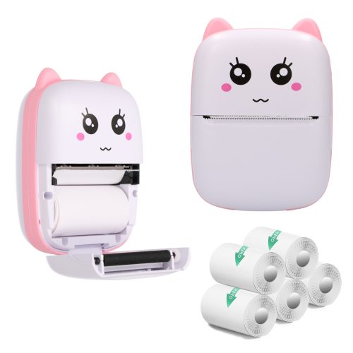 Extralink Set | EPP-001 Pink thermal printer + Self-adhesive thermal paper 5 rolls |